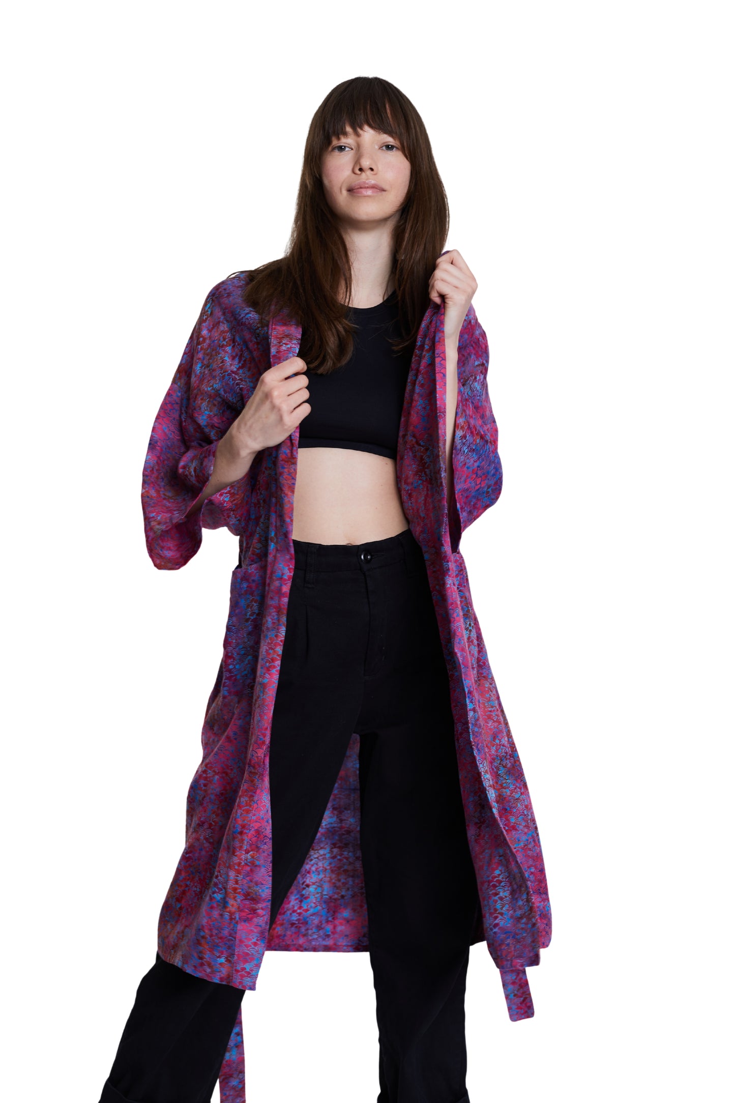 Long Mermaid-Pink-Blue handmade Kimono
