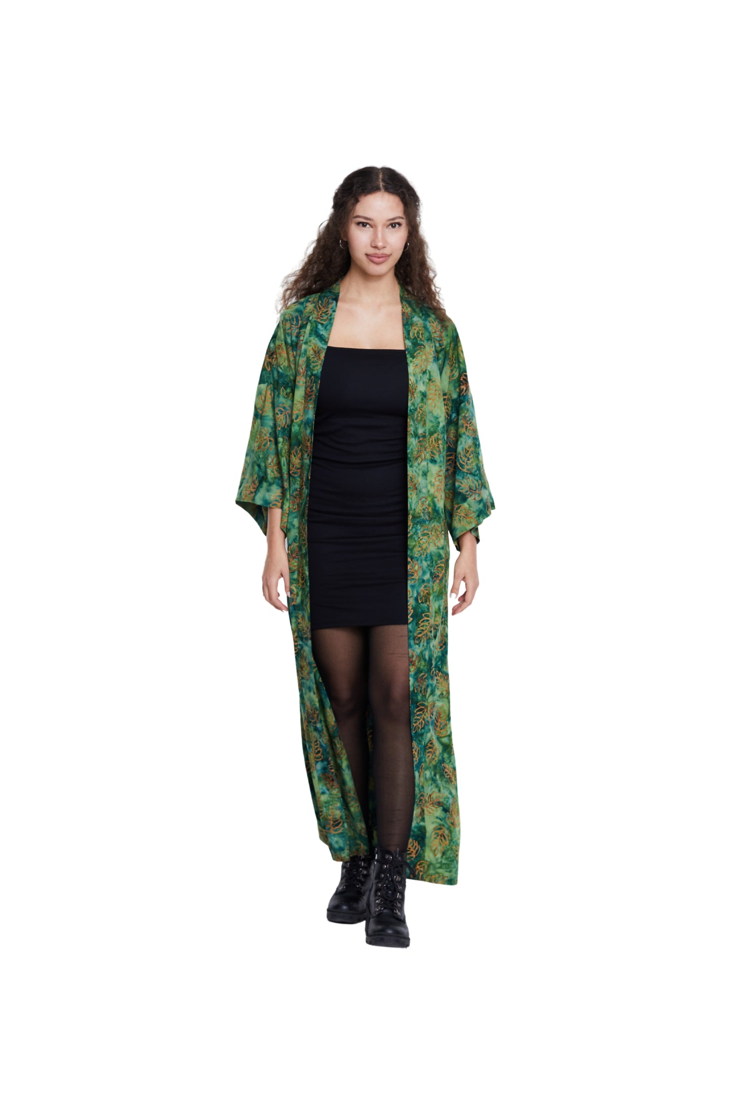 Extra long Green-Leaves handmade Kimono