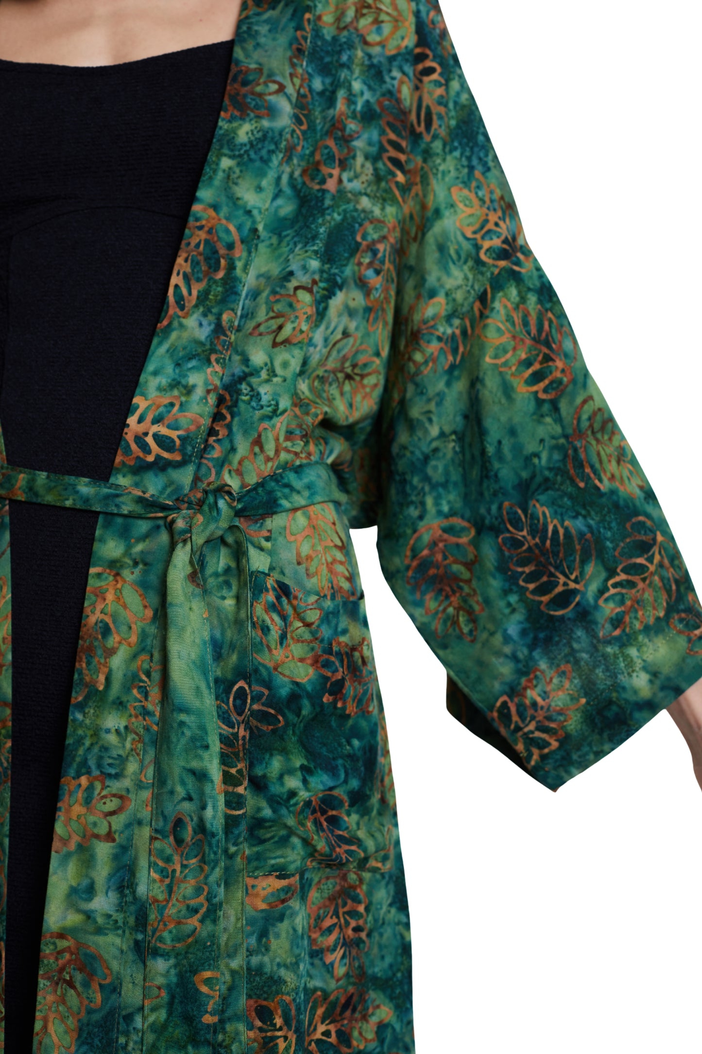 Long Green-Leaves handmade Kimono