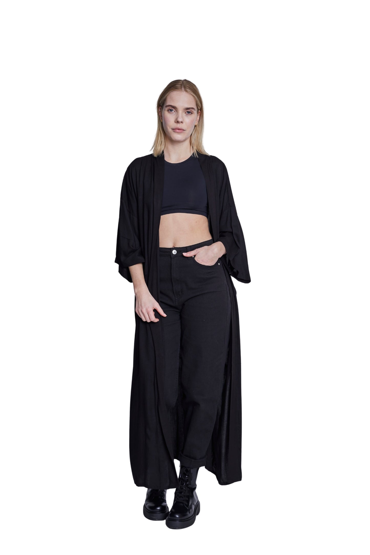 Extra long Black handmade Kimono