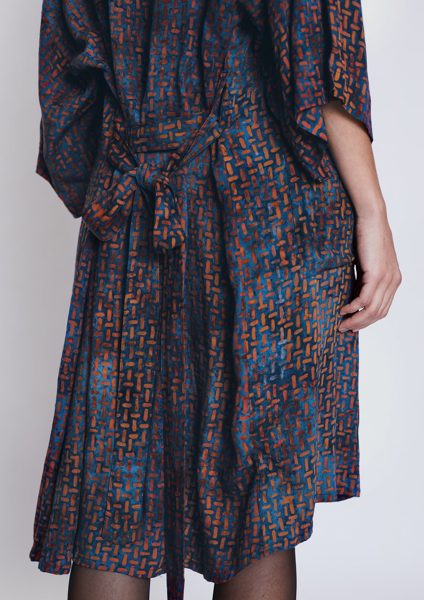 Long Blue-Orange handmade Kimono