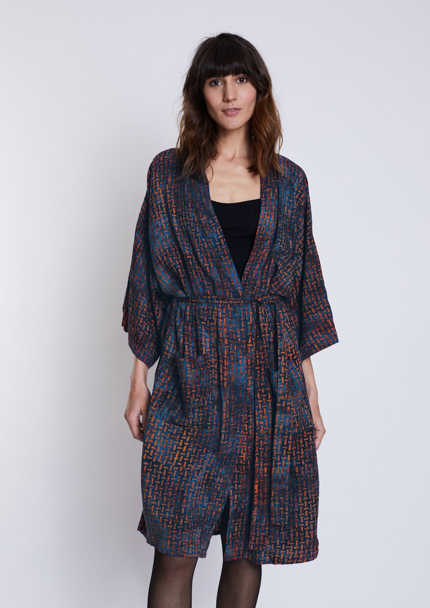 Long Blue-Orange handmade Kimono