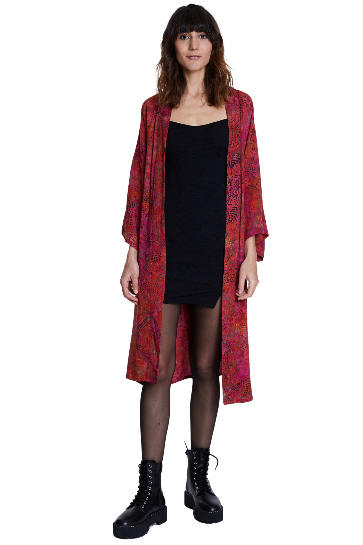 Long Cherry-Red handmade Kimono
