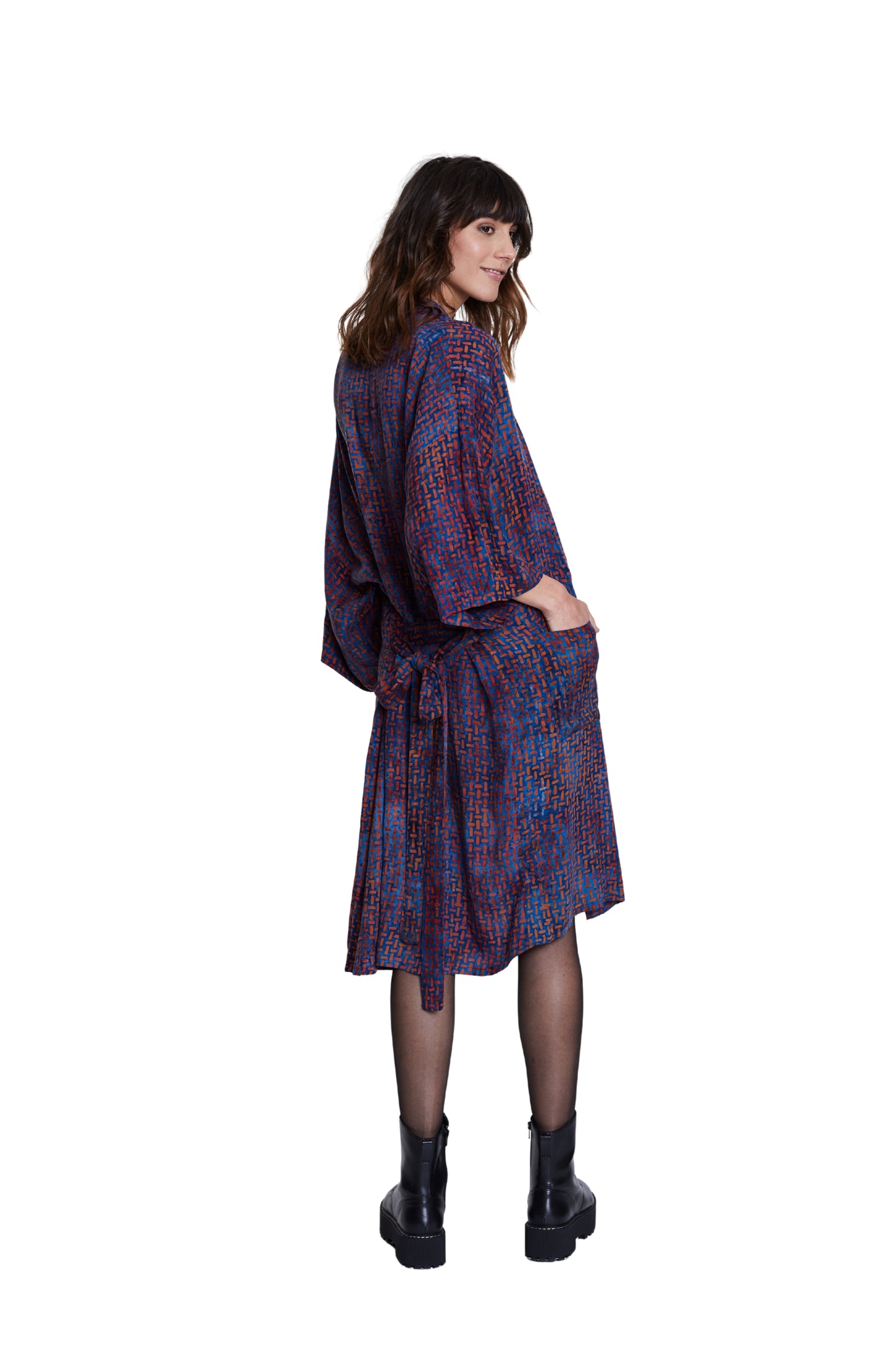 Long Blue-Orange handmade Kimono