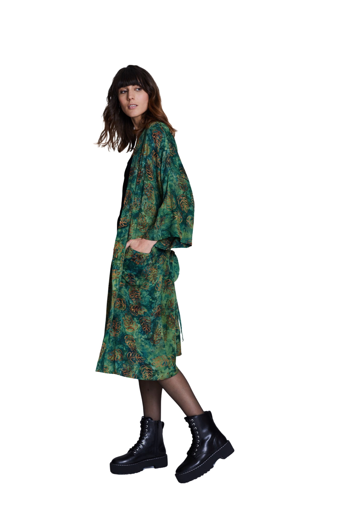 Long Green-Leaves handmade Kimono