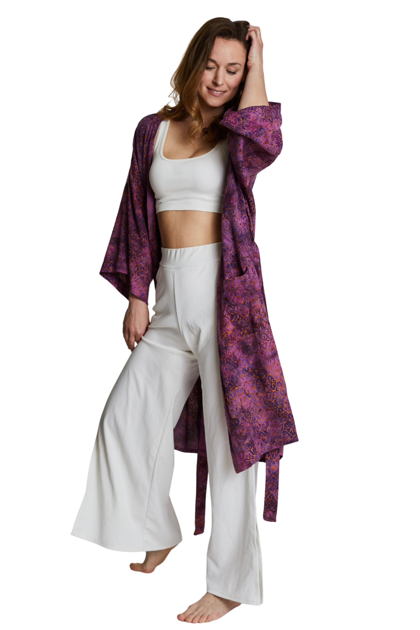 Long Purple-Gold handmade Kimono
