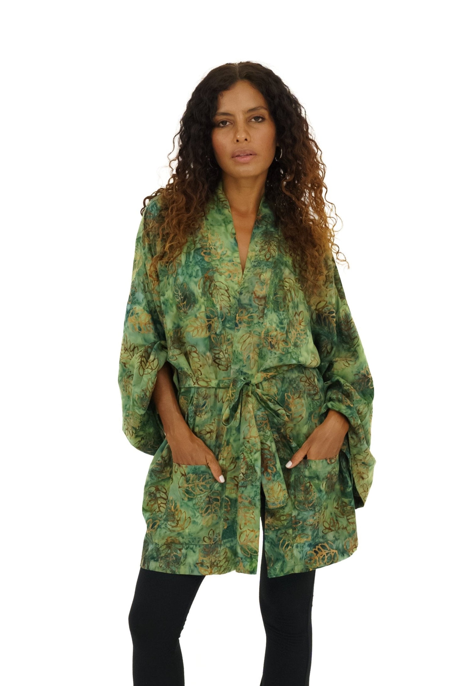 Short Green-Leaves handmade Kimono