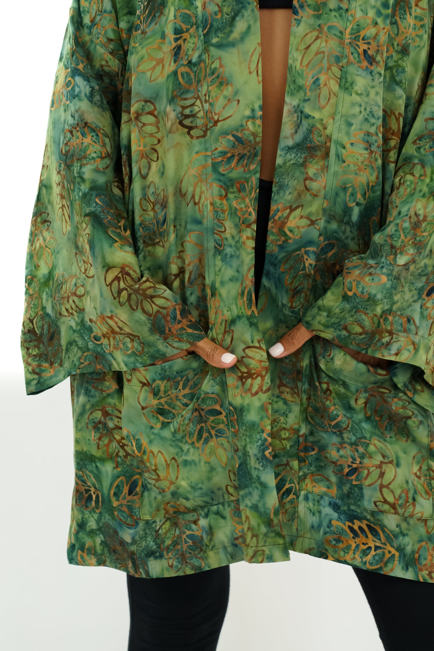 Short Green-Leaves handmade Kimono