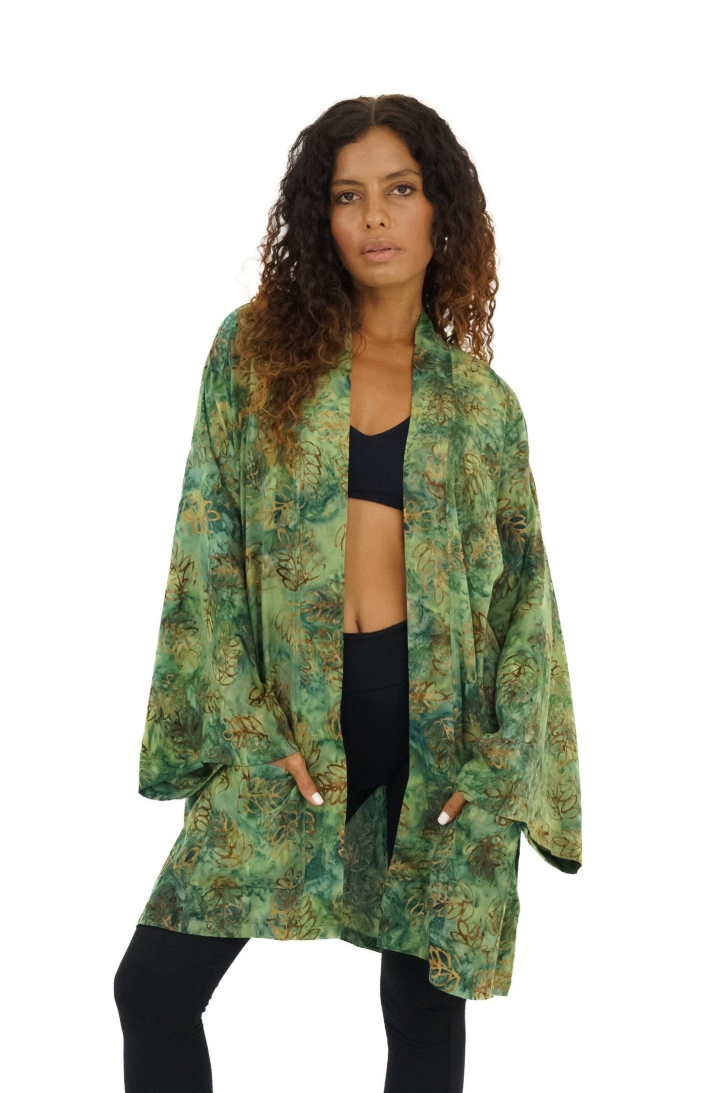 Short Green-Leaves handmade Kimono