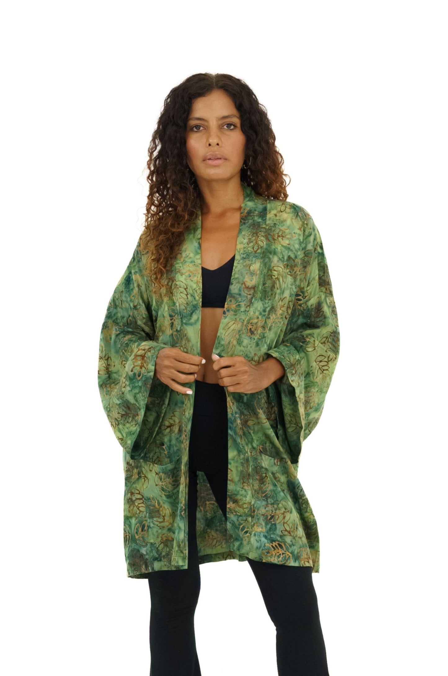 Short Green-Leaves handmade Kimono
