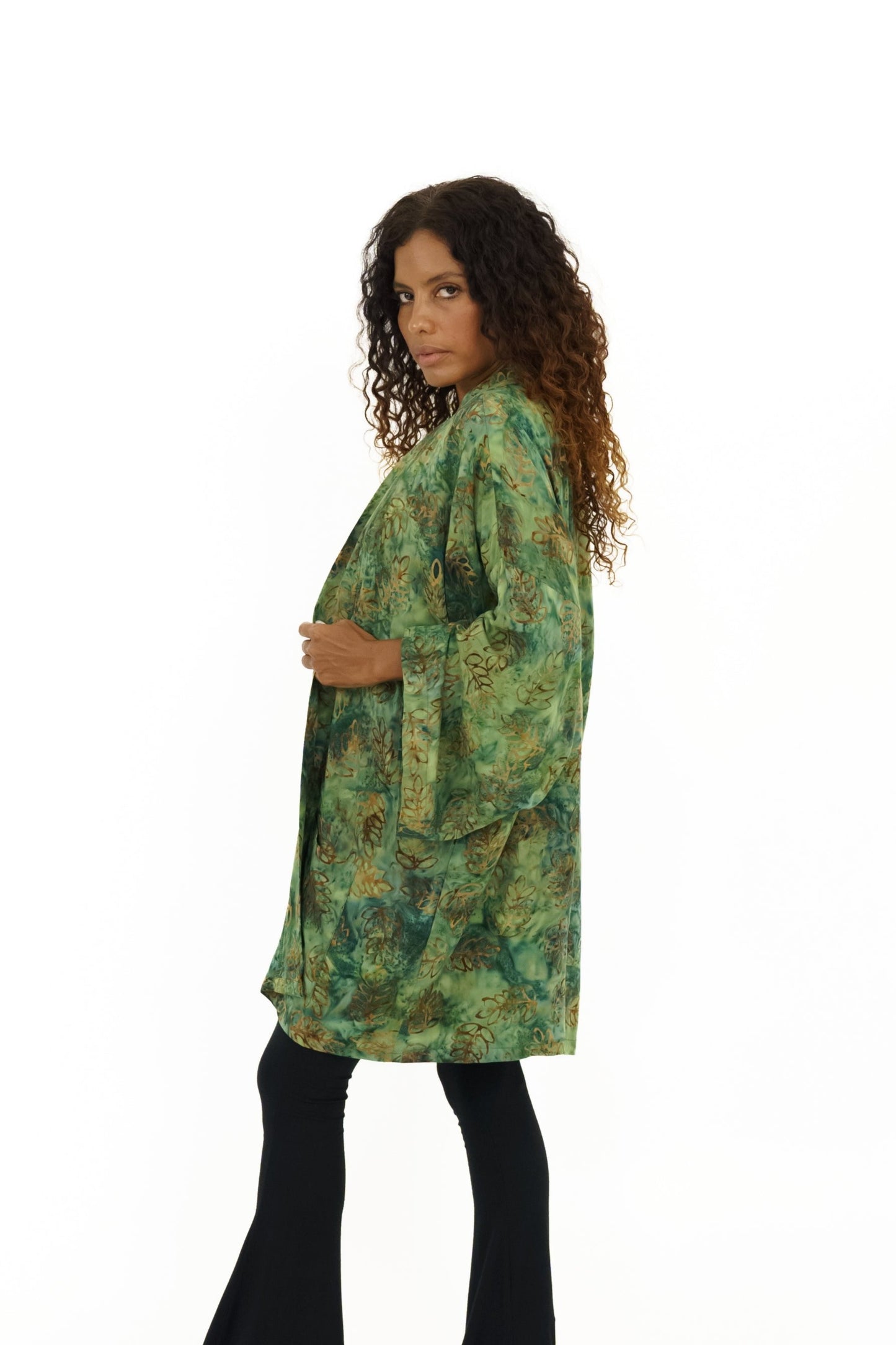 Short Green-Leaves handmade Kimono