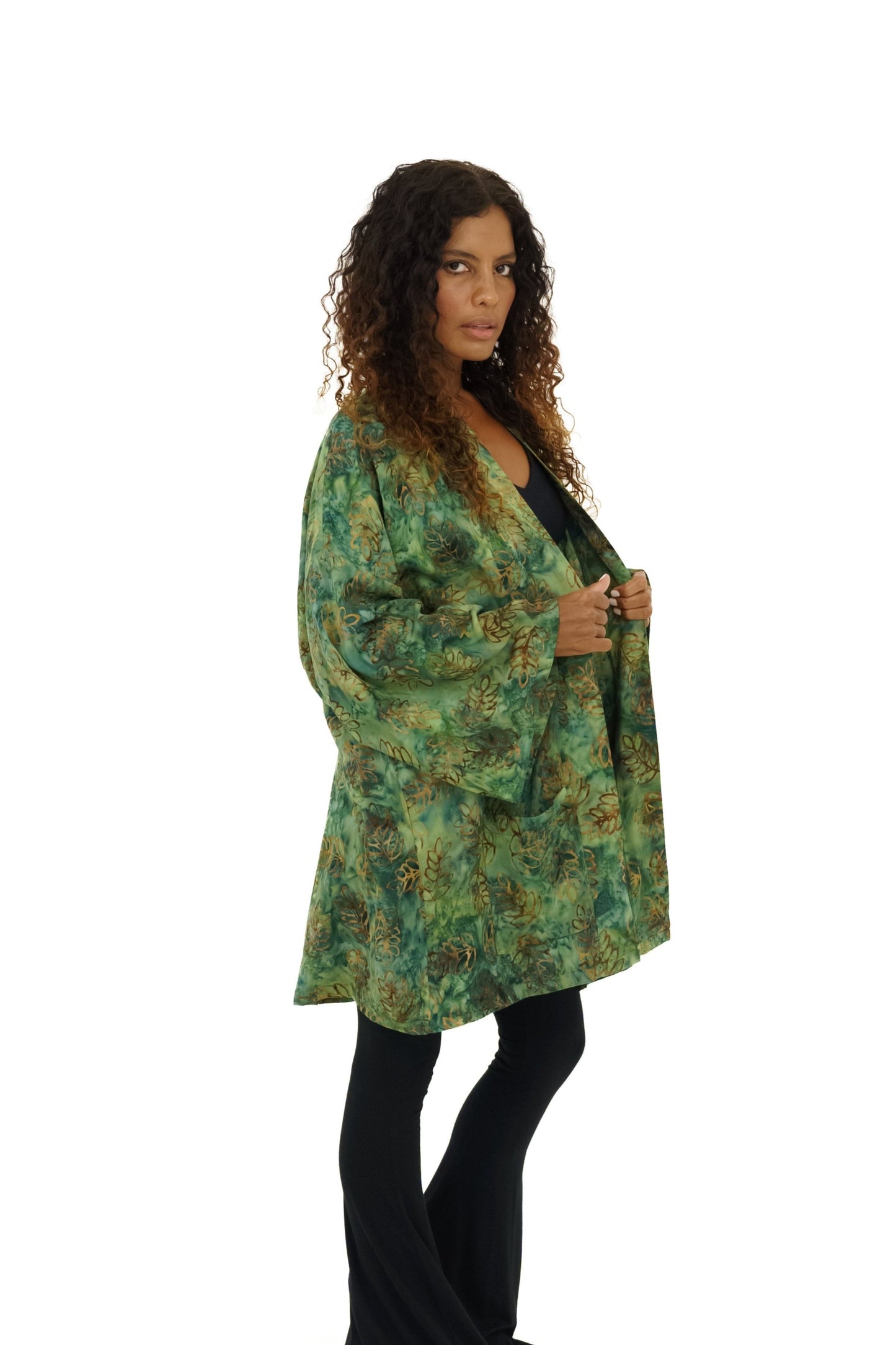 Short Green-Leaves handmade Kimono