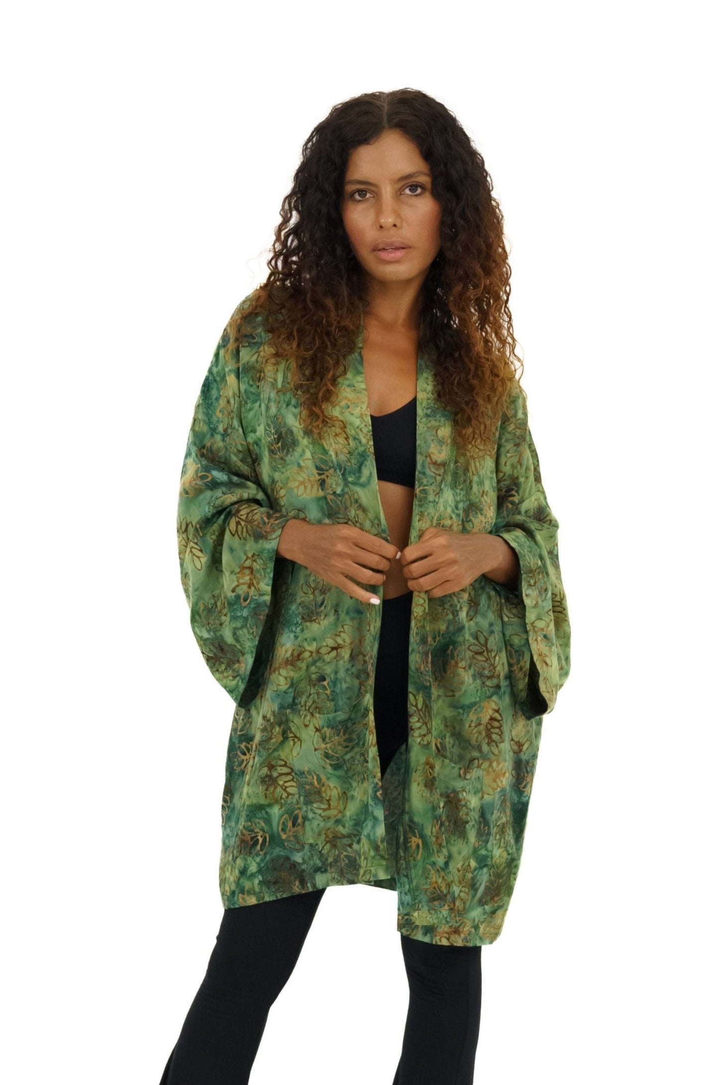 Short Green-Leaves handmade Kimono