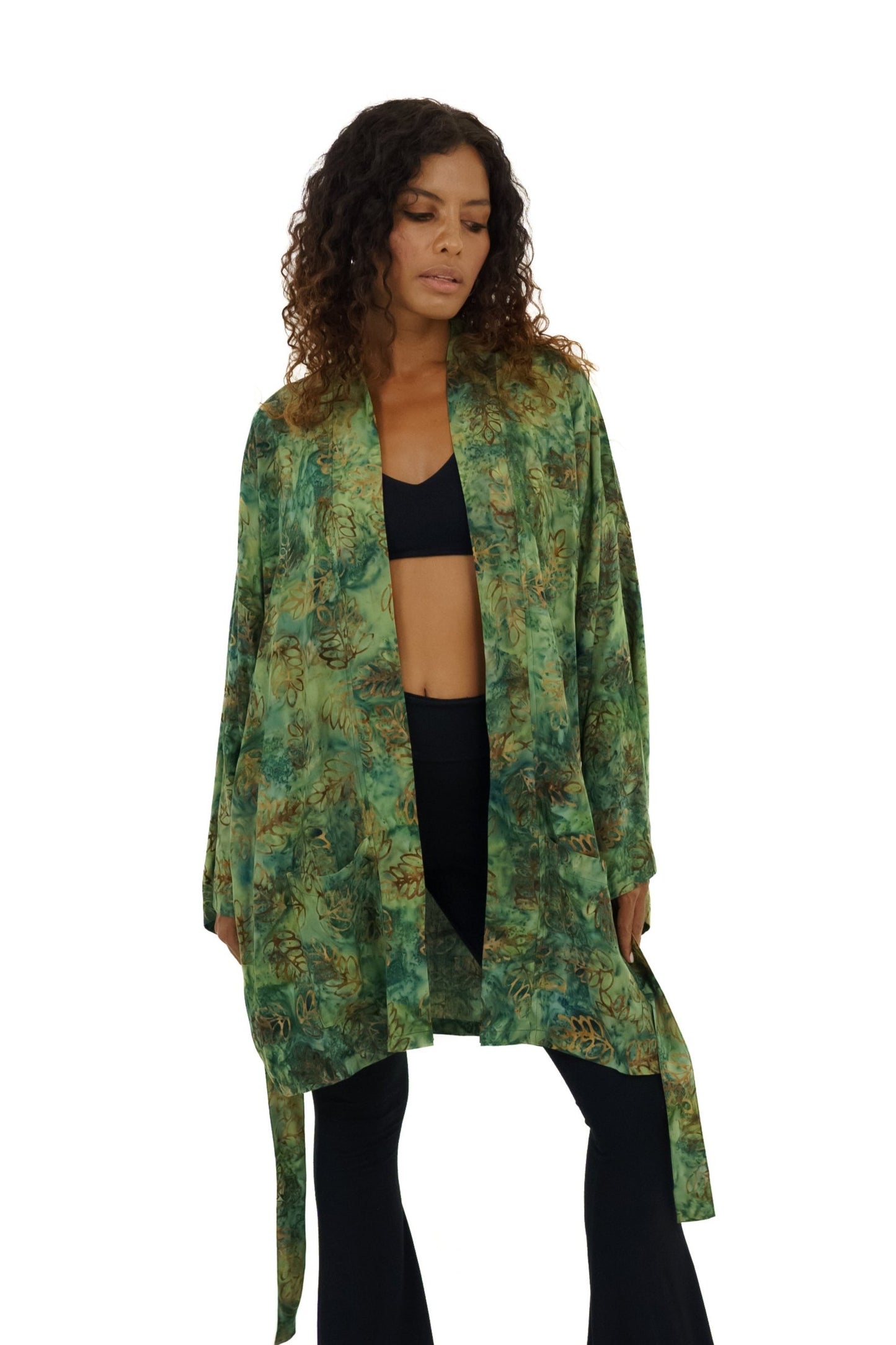 Short Green-Leaves handmade Kimono