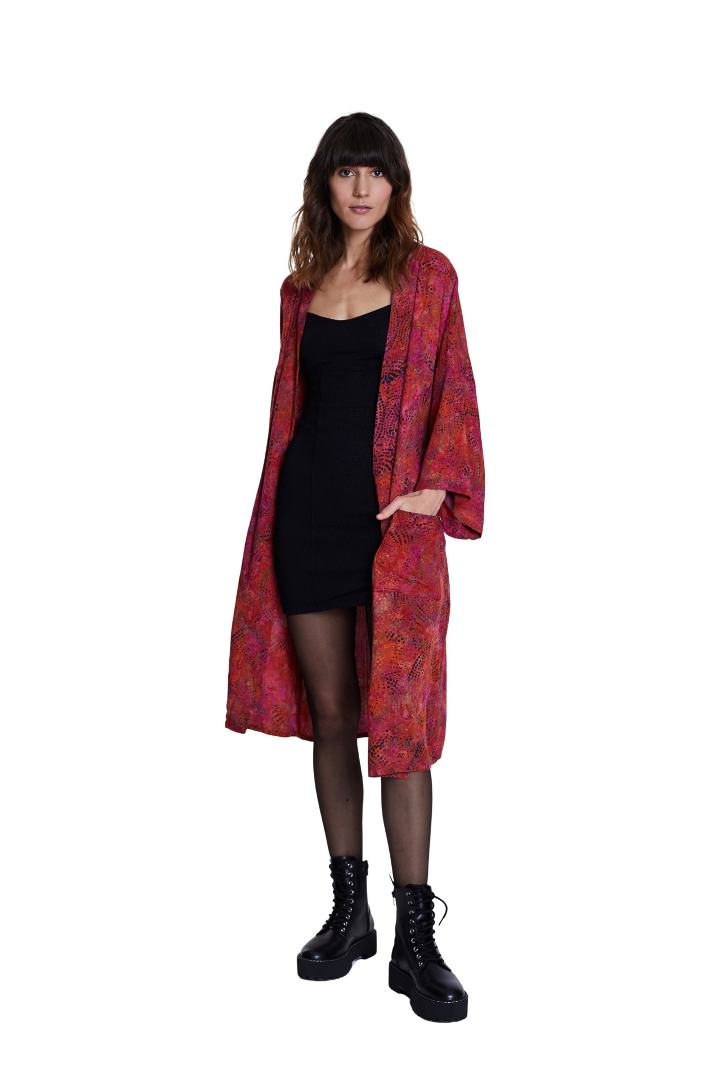 Long Cherry-Red handmade Kimono