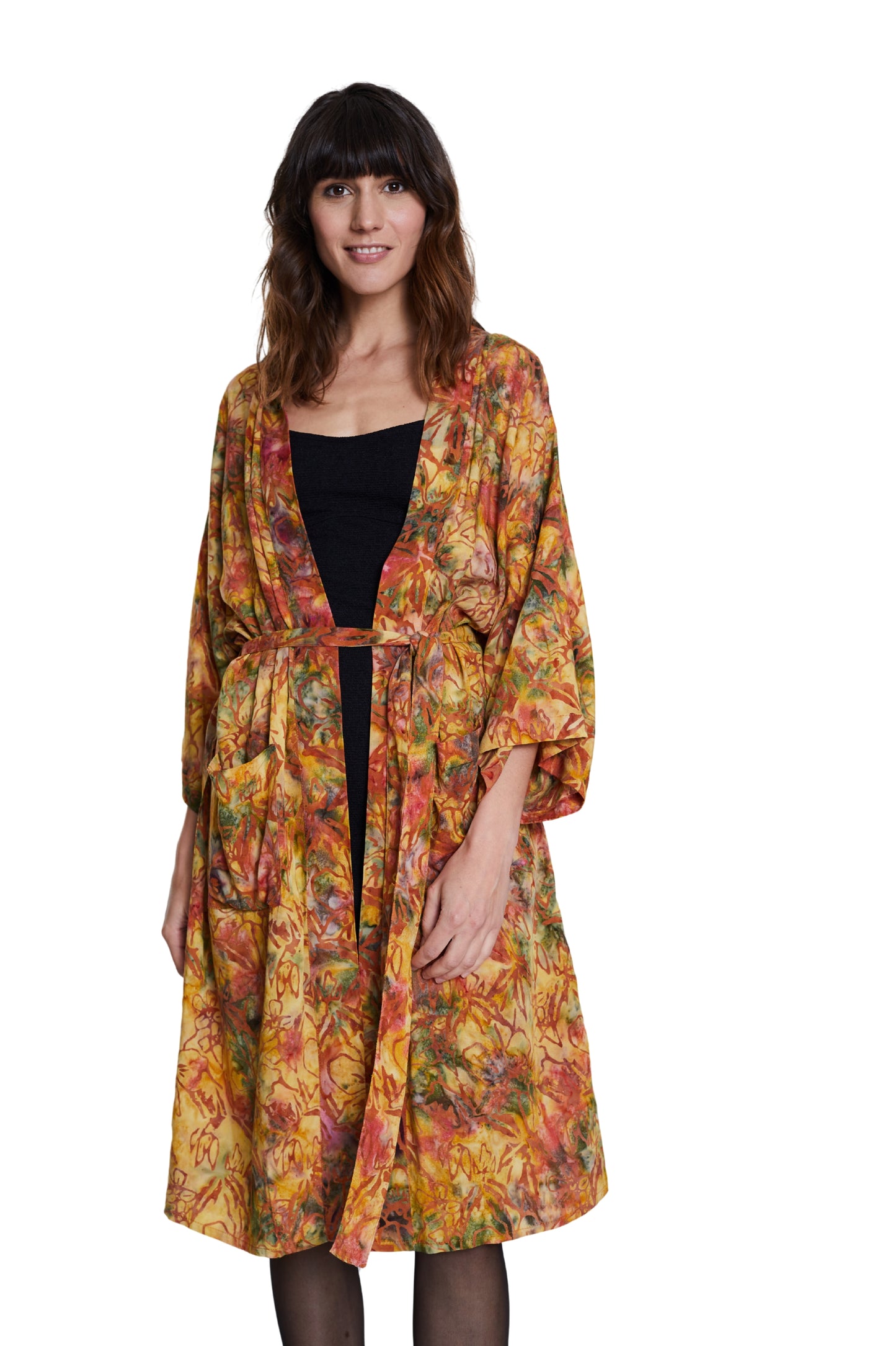 Long Multicolour-Yellow handmade Kimono