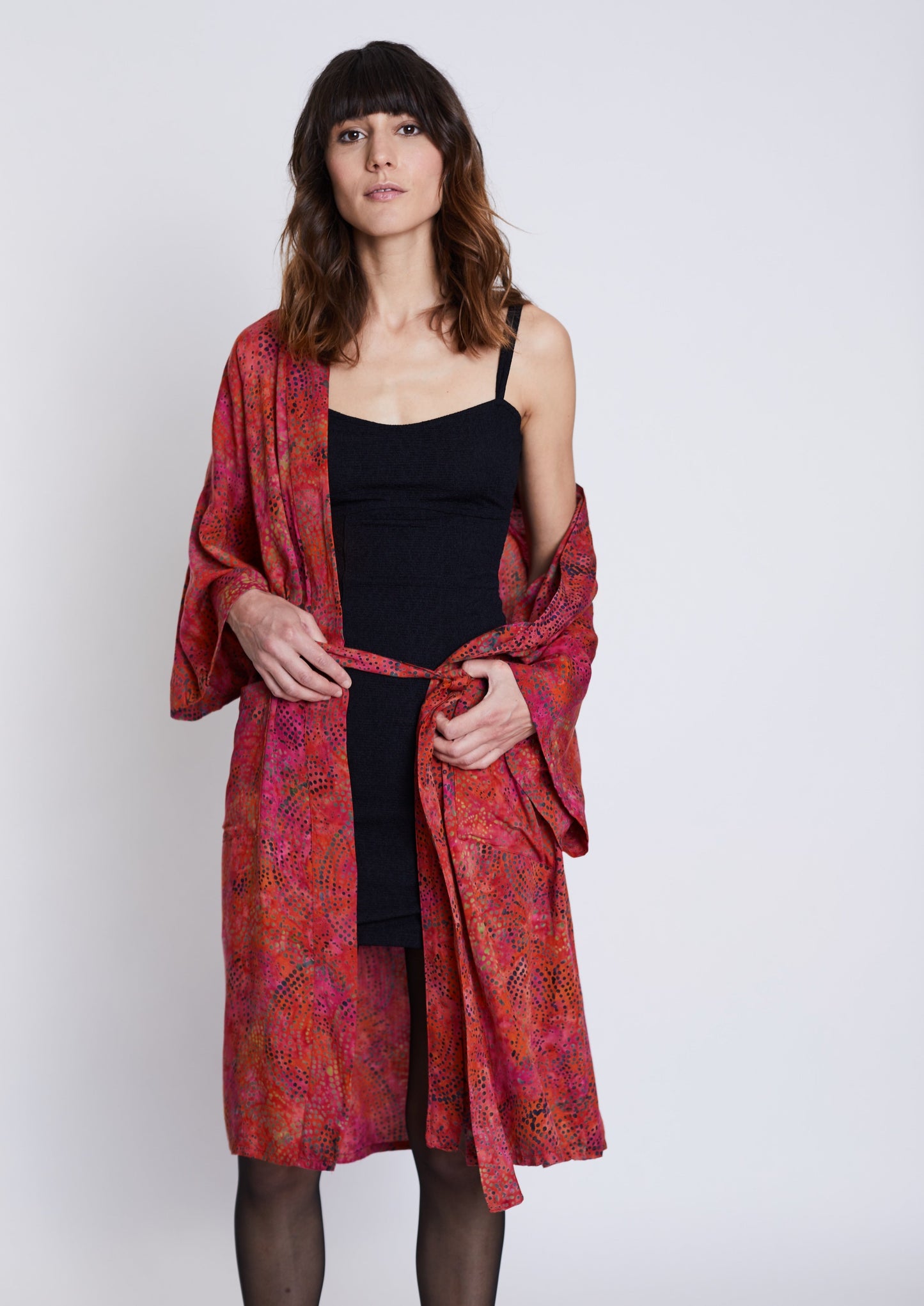 Long Cherry-Red handmade Kimono