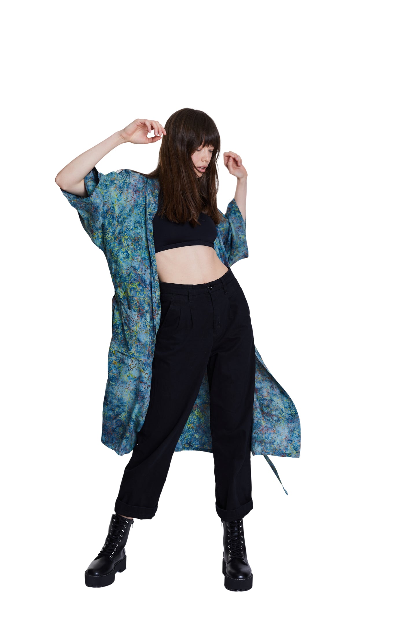 Long Light-Blue-Green handmade Kimono