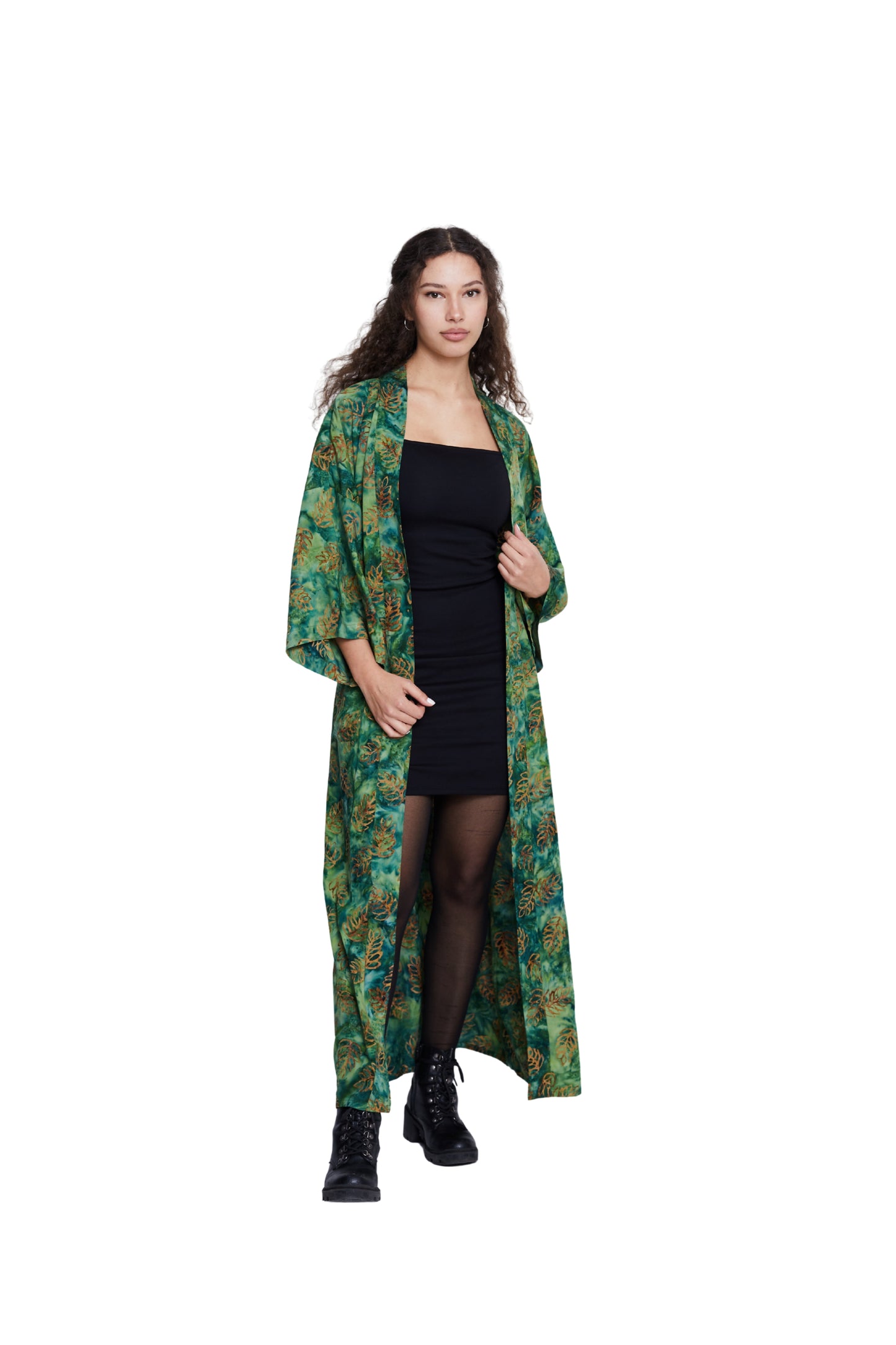 Extra long Green-Leaves handmade Kimono