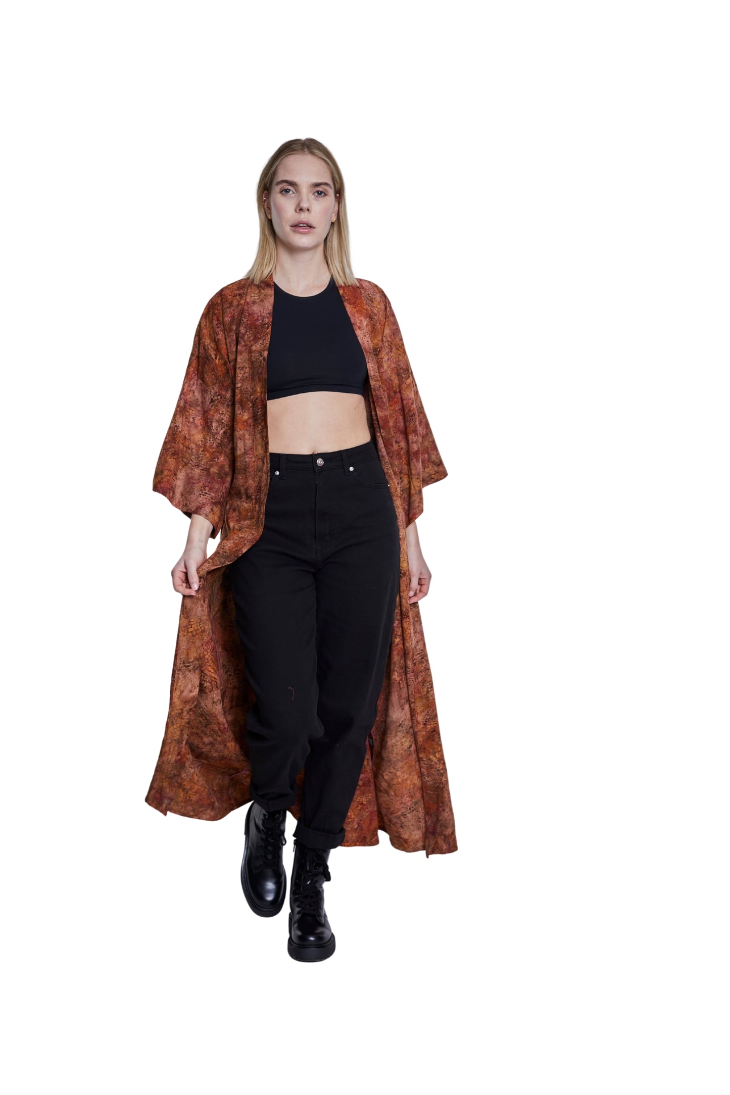 Extra long Brown Orange handmade Kimono