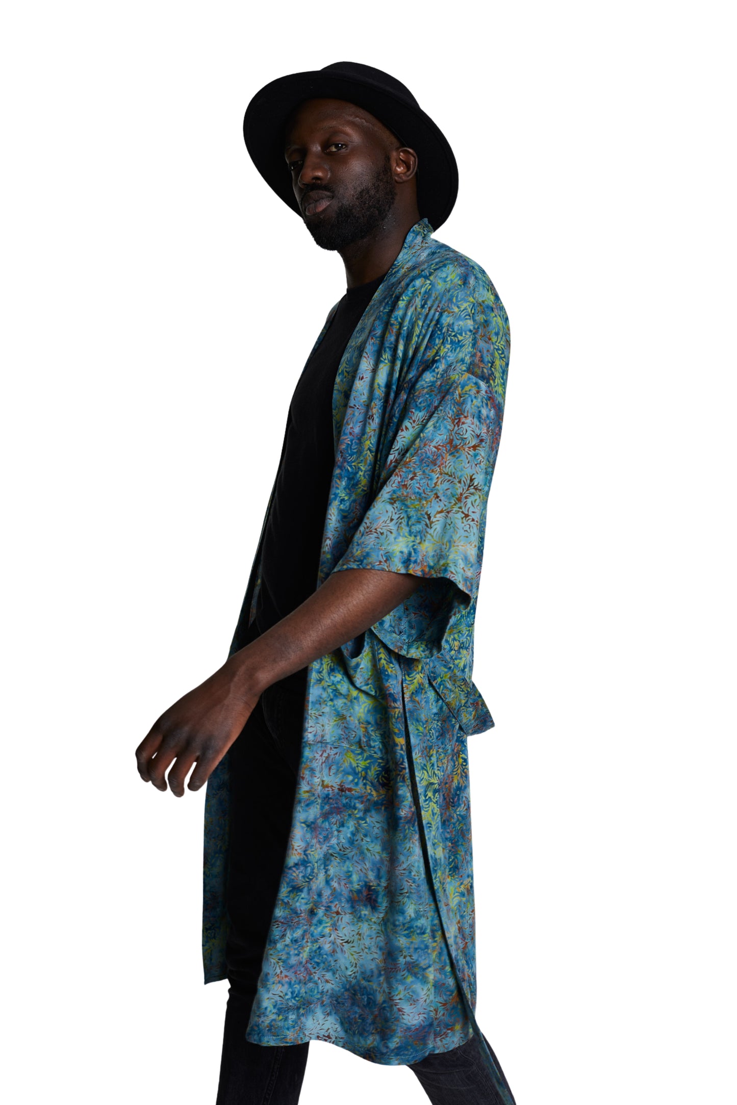 Long Light-Blue-Green handmade Kimono