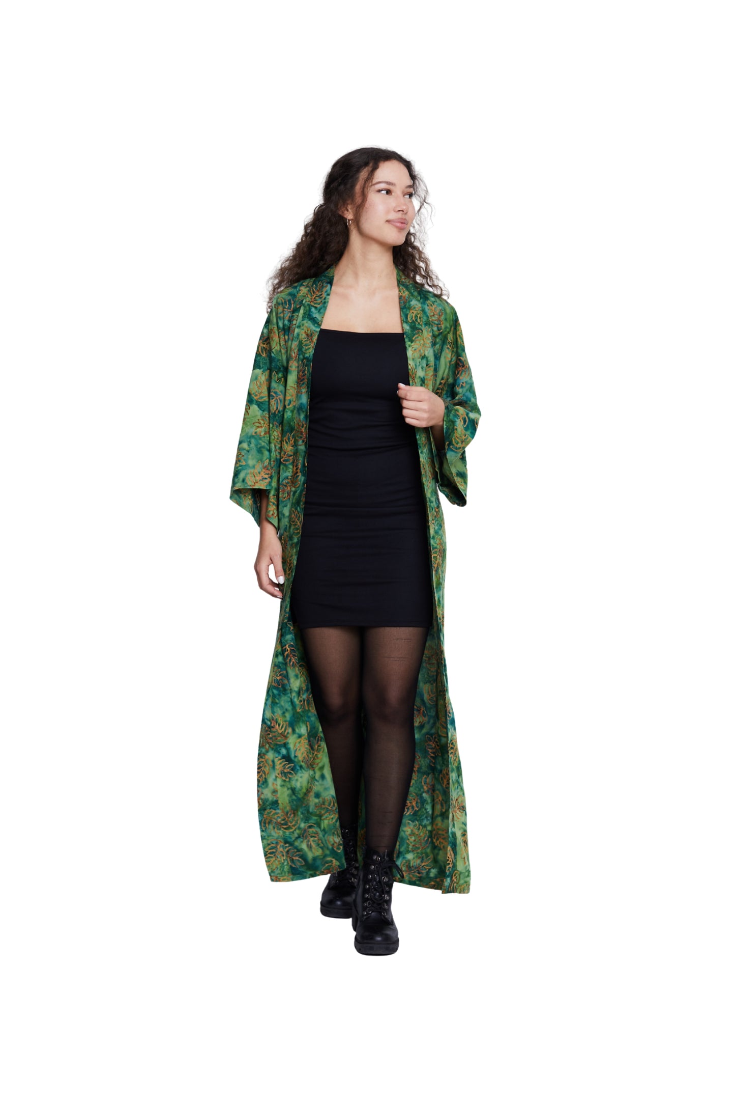 Extra long Green-Leaves handmade Kimono