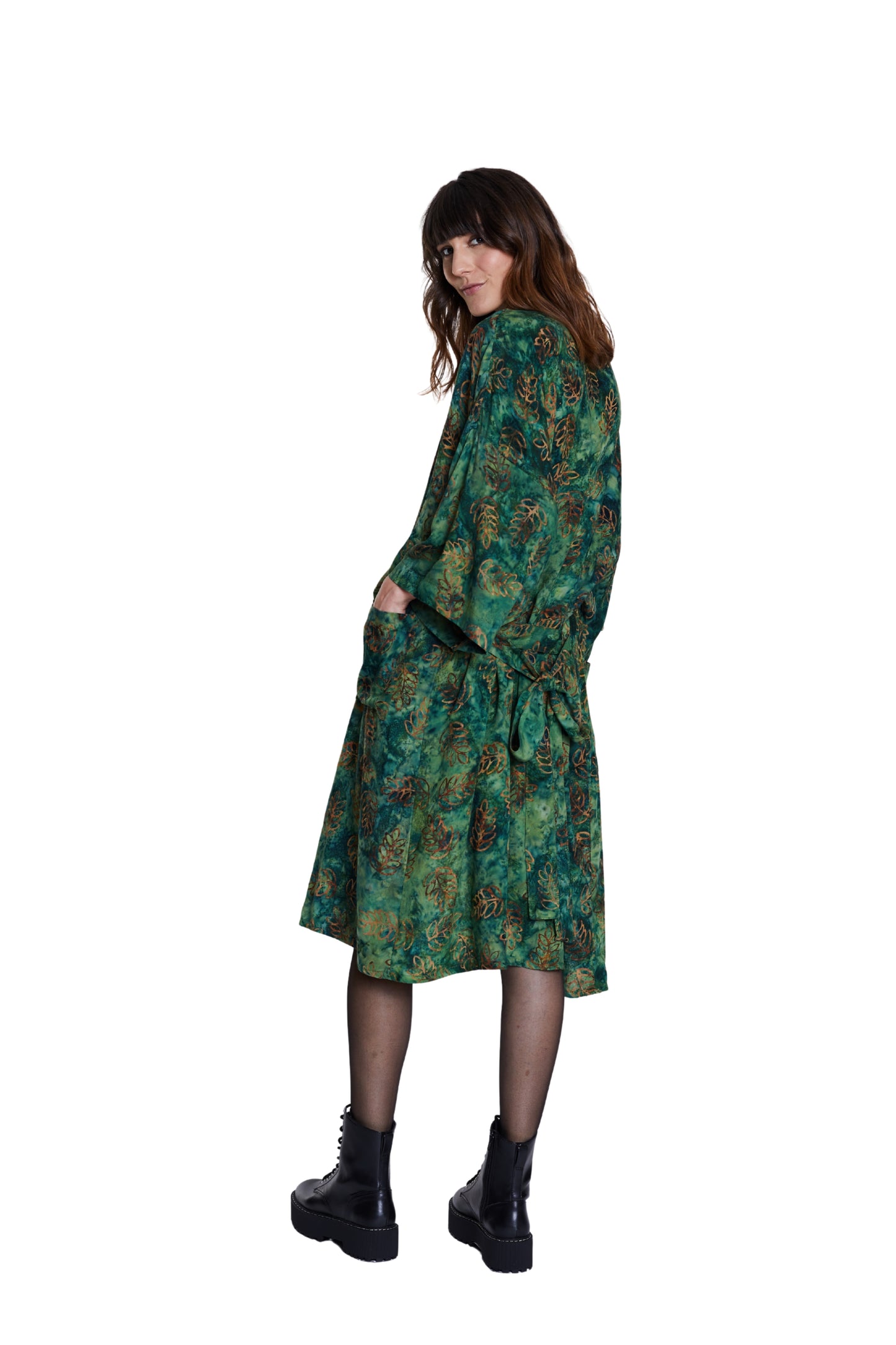 Long Green-Leaves handmade Kimono