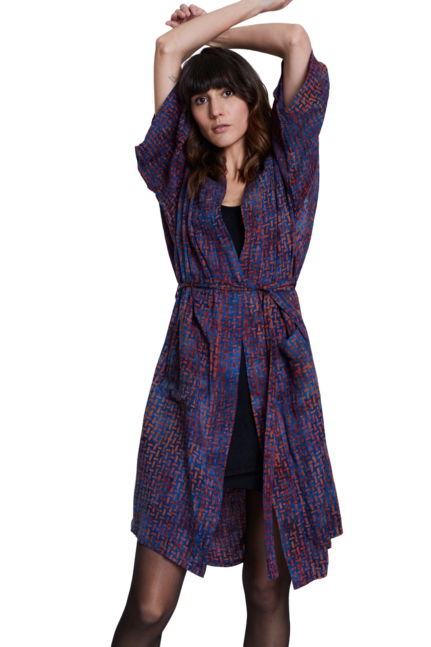 Long Blue-Orange handmade Kimono