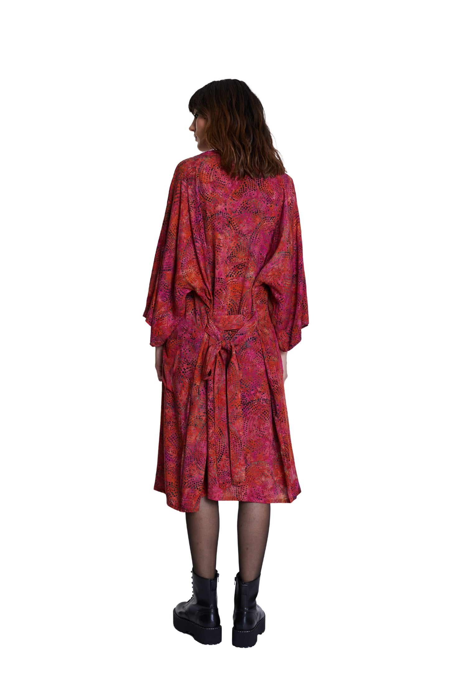 Long Cherry-Red handmade Kimono