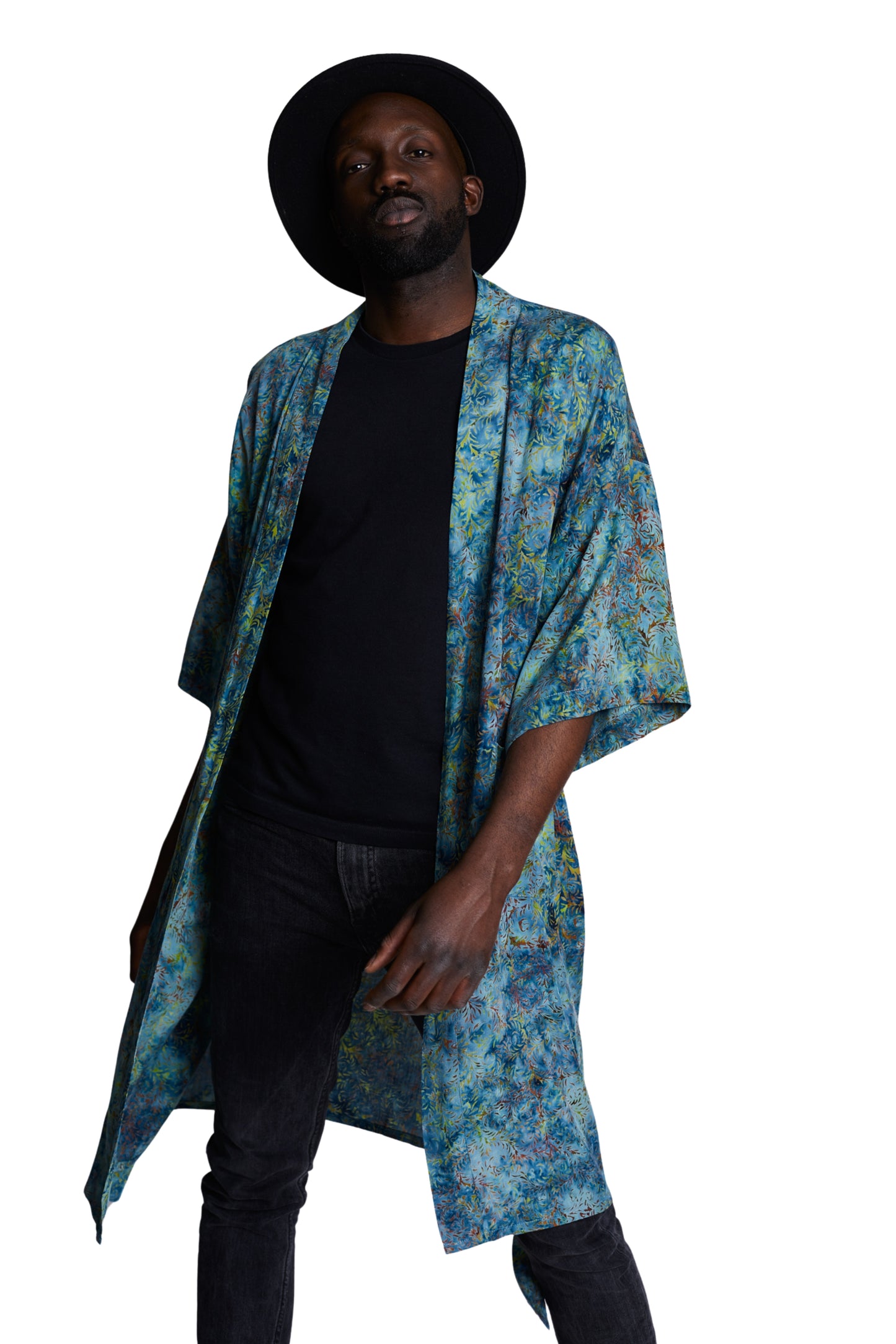 Long Light-Blue-Green handmade Kimono