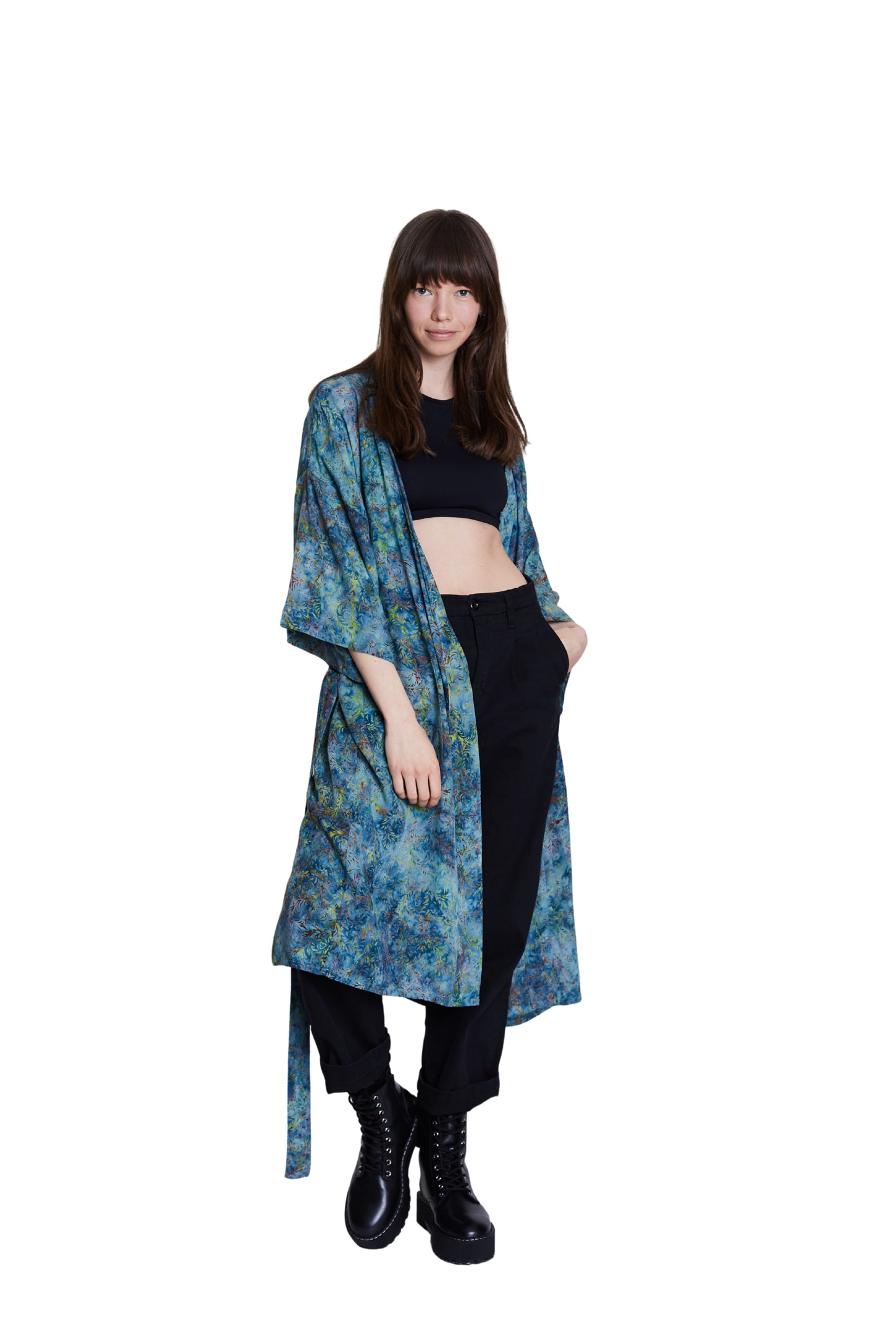 Long Light-Blue-Green handmade Kimono