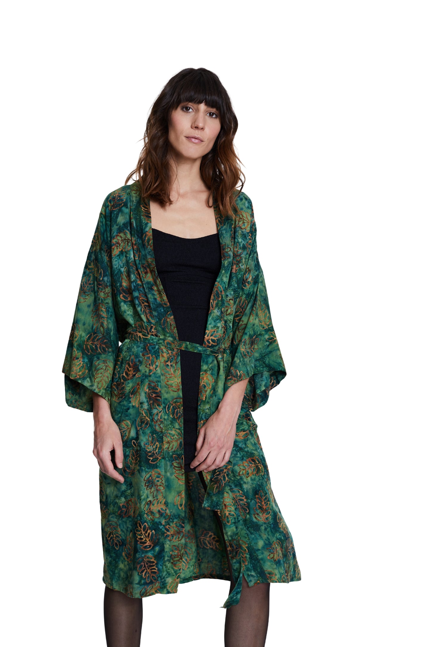 Long Green-Leaves handmade Kimono