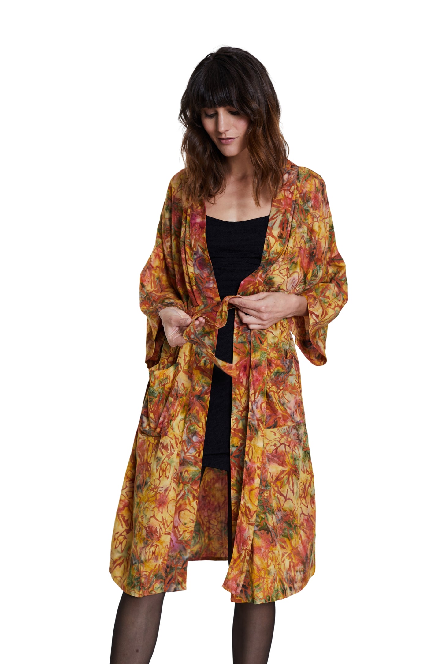 Long Multicolour-Yellow handmade Kimono