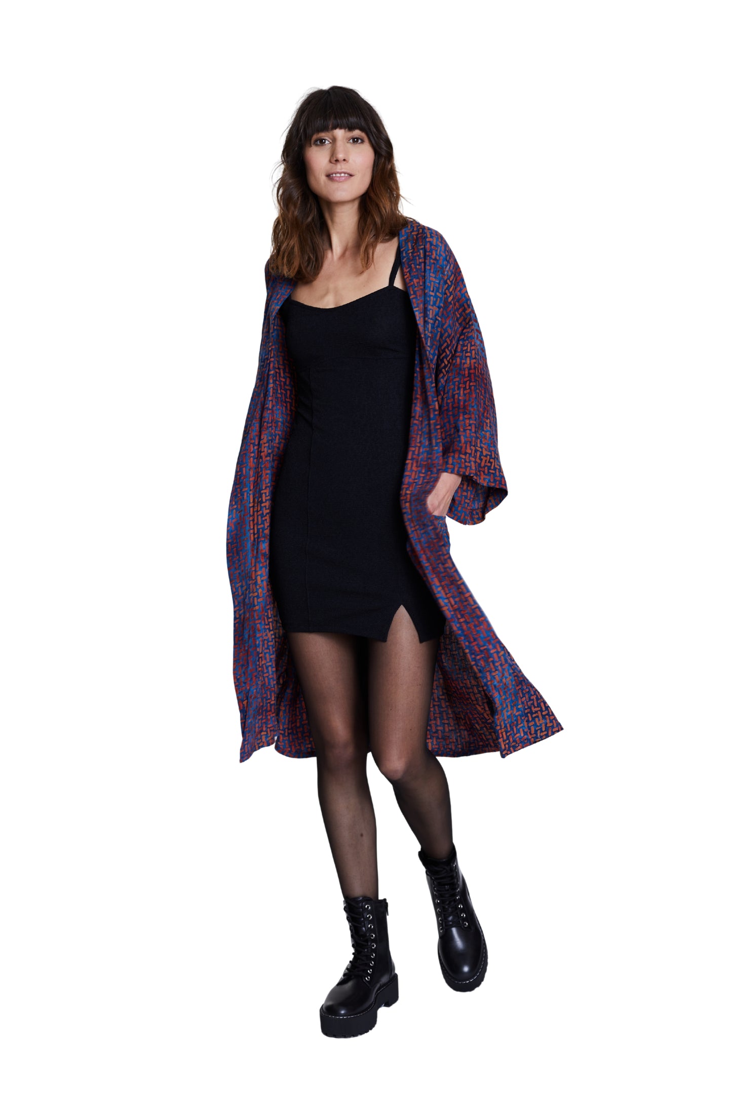 Long Blue-Orange handmade Kimono