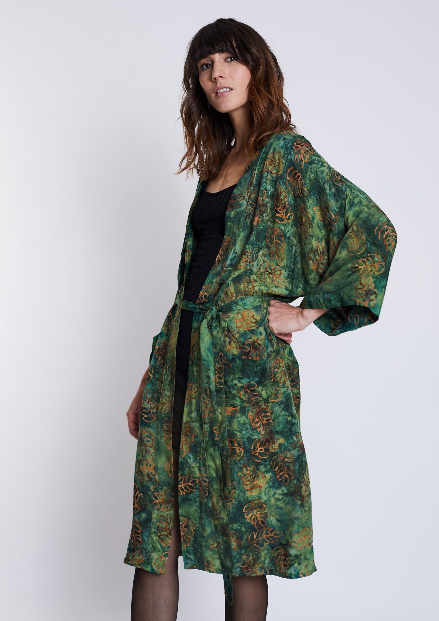 Long Green-Leaves handmade Kimono