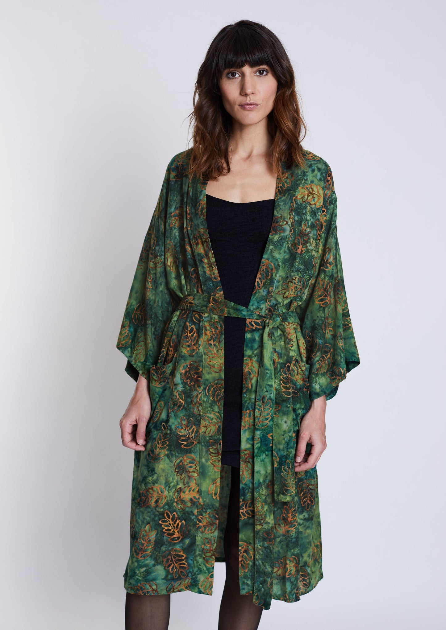 Long Green-Leaves handmade Kimono