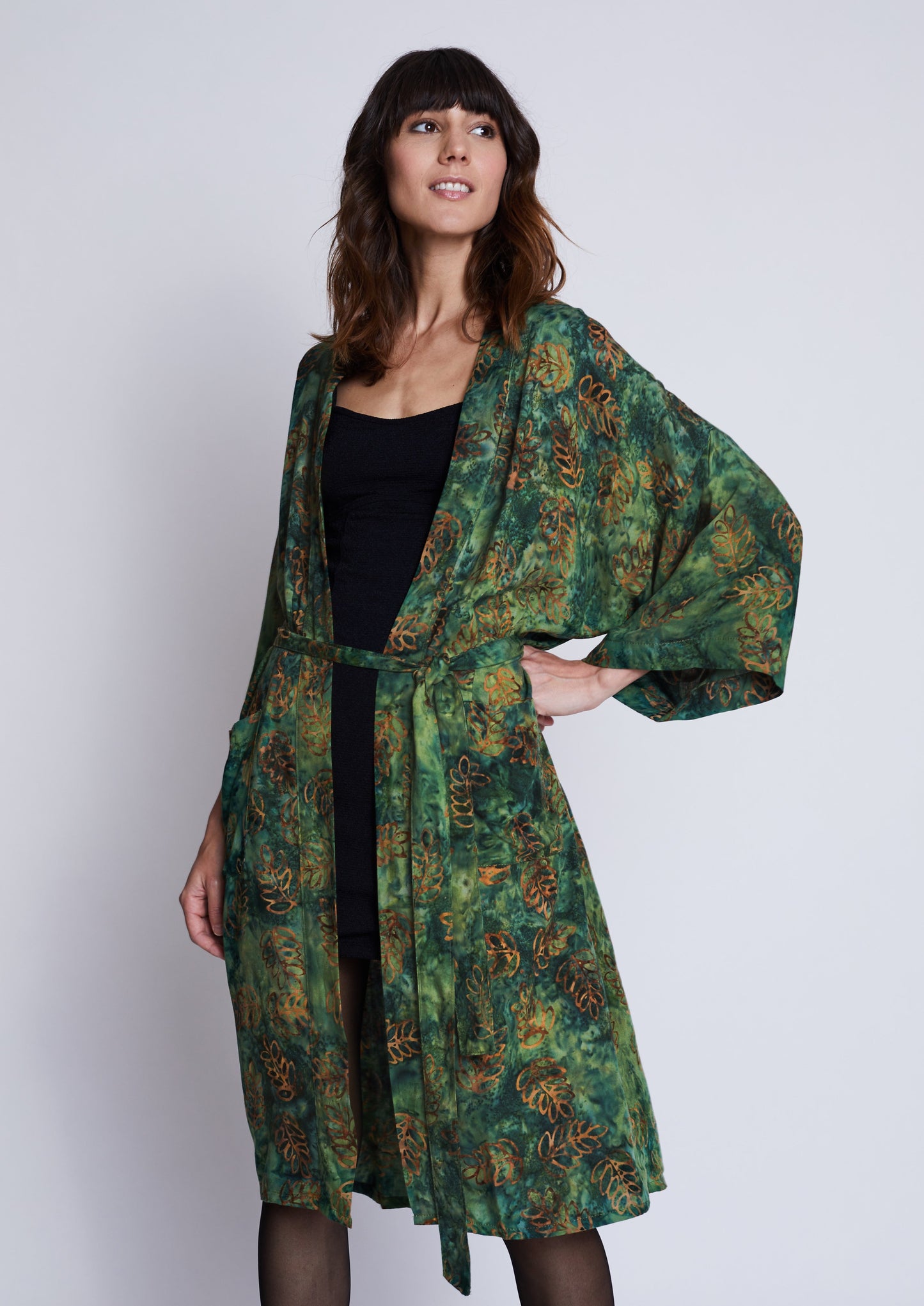 Long Green-Leaves handmade Kimono