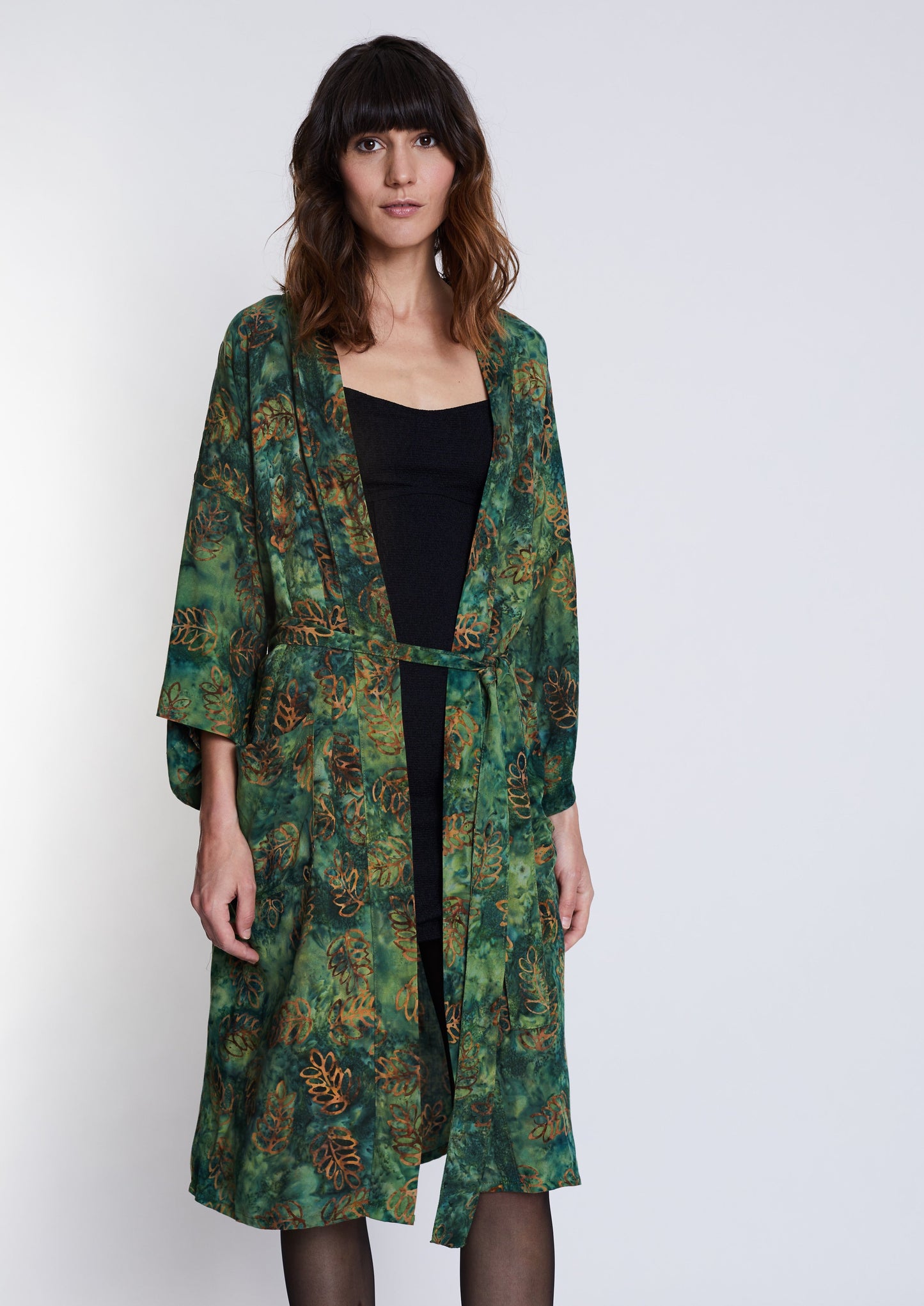 Long Green-Leaves handmade Kimono