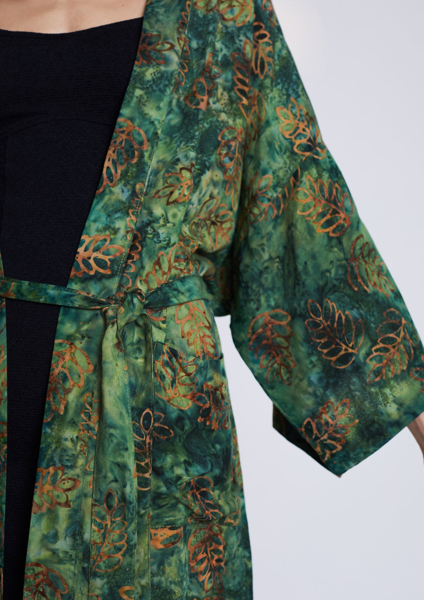 Long Green-Leaves handmade Kimono