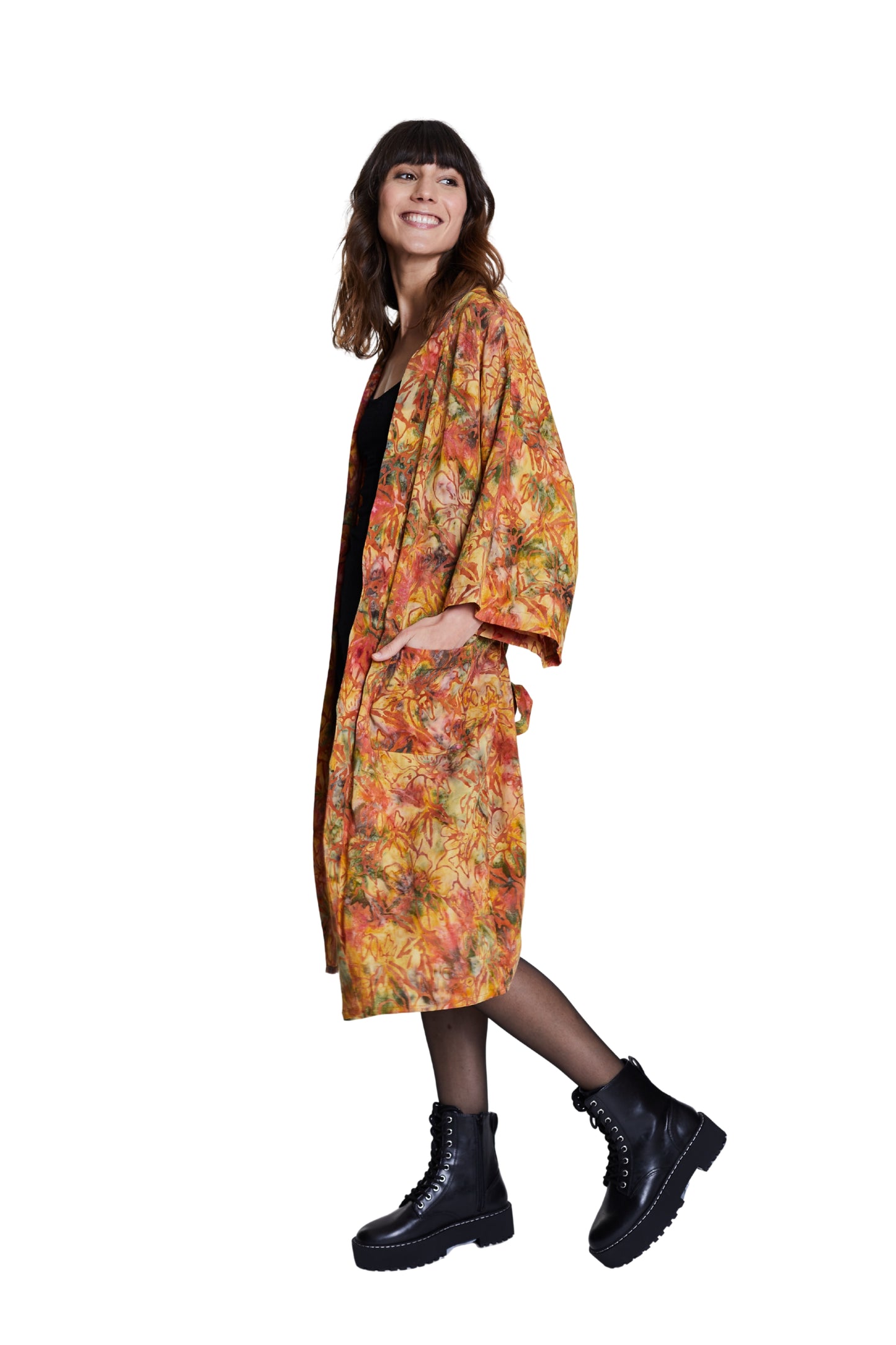 Long Multicolour-Yellow handmade Kimono