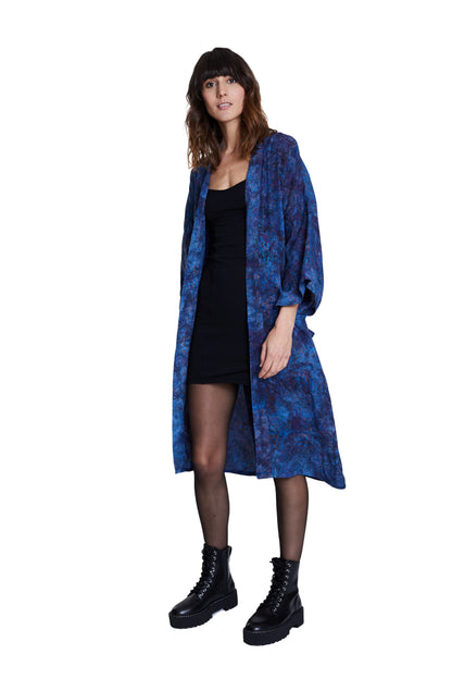 Long Midnight-Blue handmade Kimono