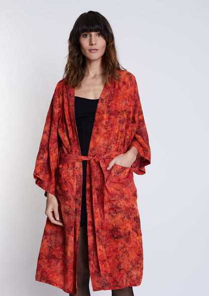 Long Fire-Red handmade Kimono