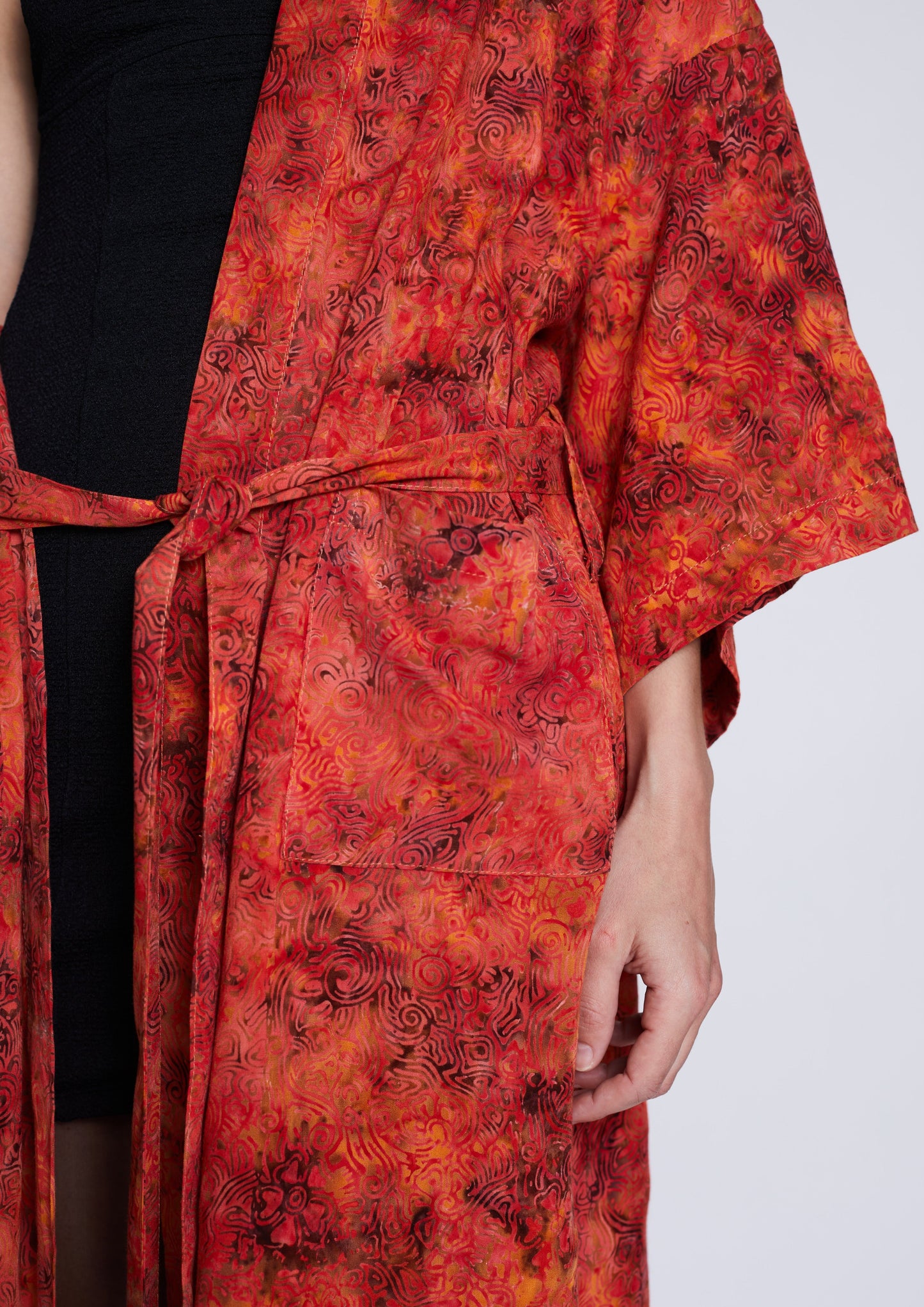Long Fire-Red handmade Kimono