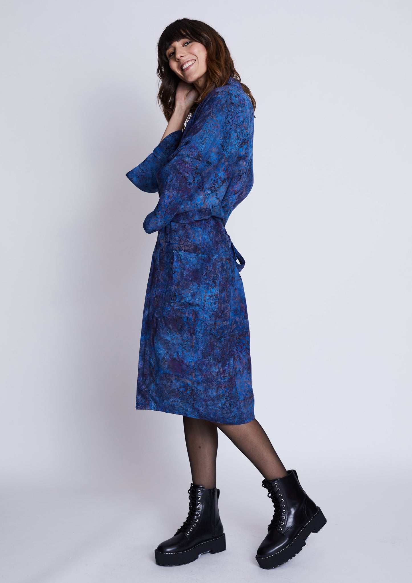 Long Midnight-Blue handmade Kimono