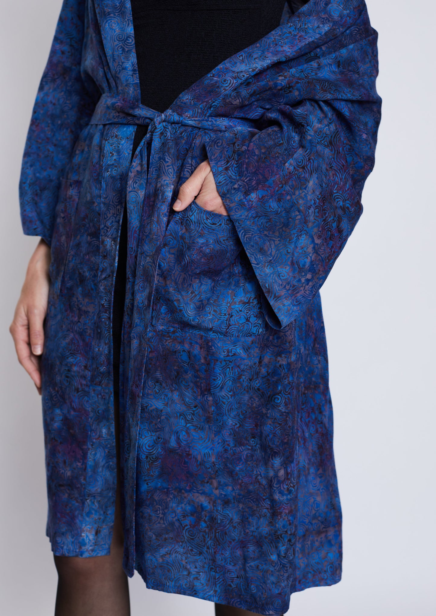 Long Midnight-Blue handmade Kimono