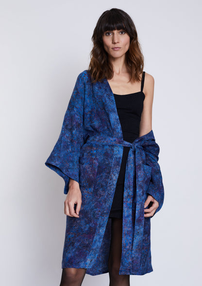 Langer Midnight-Blue handmade Kimono