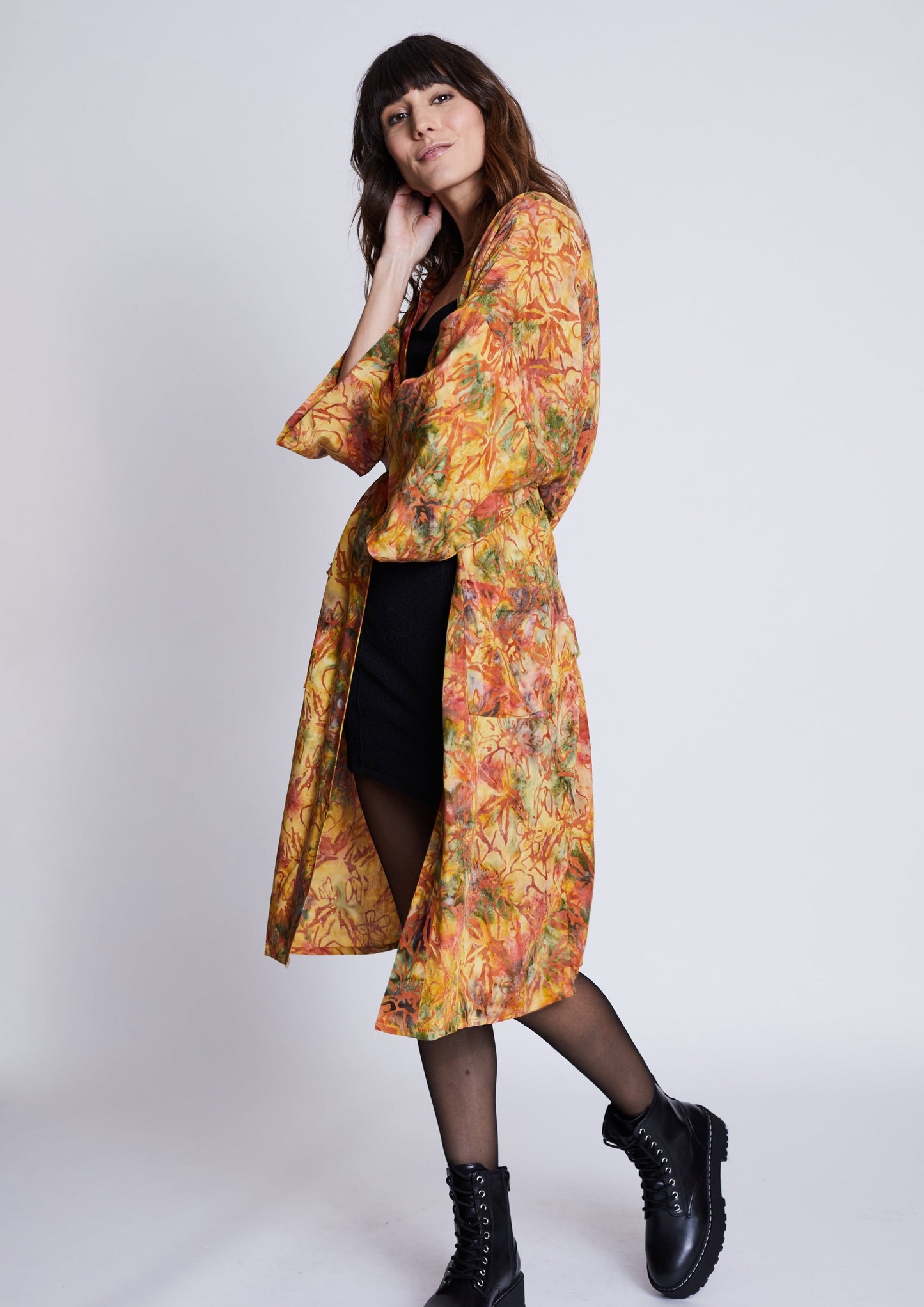 Long Multicolour-Yellow handmade Kimono