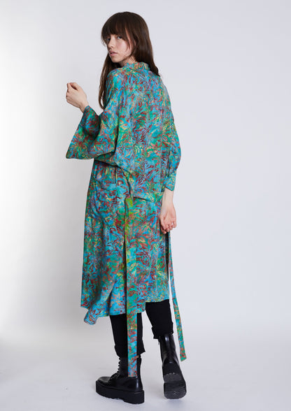 Long Multicolour-Green handmade Kimono