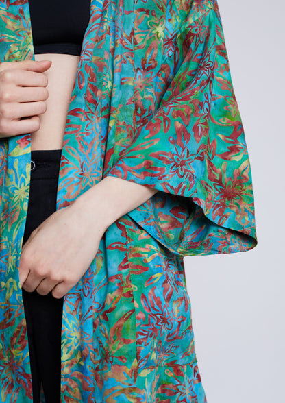 Langer Multicolour-Green handmade Kimono