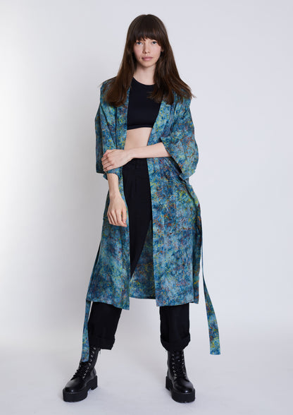 Langer Light-Blue-Green handmade Kimono